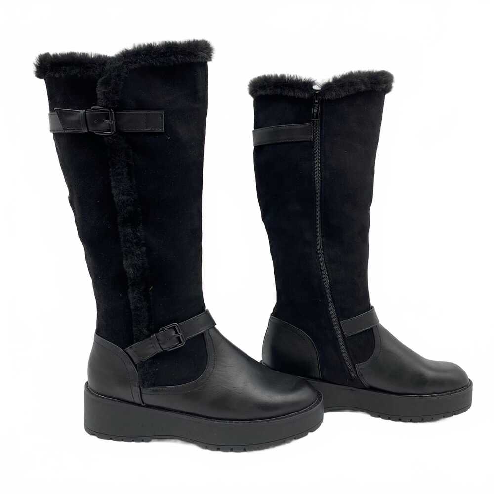 Wanted Black Faux Fur Trim Platform Knee-High Boots | Women’s 8.5